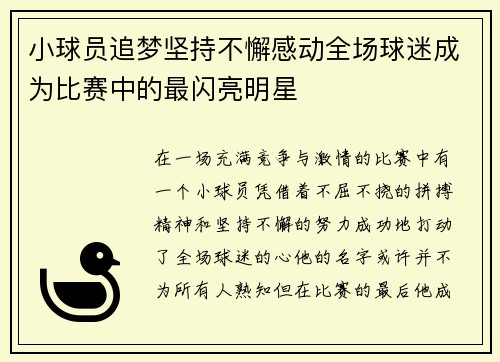 小球员追梦坚持不懈感动全场球迷成为比赛中的最闪亮明星